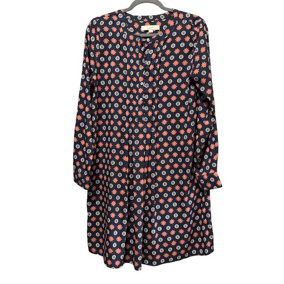 Loft Dresses & Skirts - Loft Floral Print Long-Sleeve Button-Down Tunic Dress Navy/Coral Size M